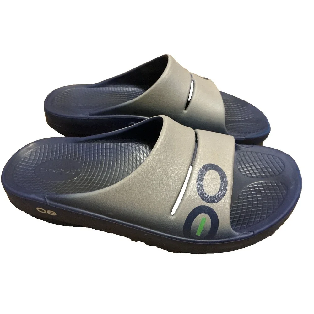 Oofos OOahh Sport Slide Sandal Navy Blue Slate Slip On Comfort Shoes Sz M8 W10